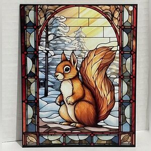 Suncatcher Acrylic Squirrel Animal Winter Scene Wildlife Decoration Home Cabin